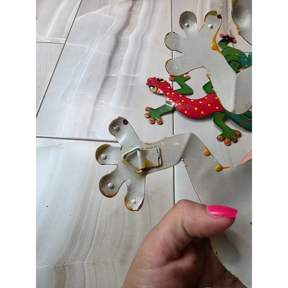 Set of 3 Colorful Metal Gecko Wall Art Hand Painted Lizard Garden Decor 13‎ Inch